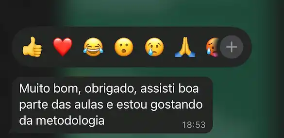 Mensagem de aluno: muito bom, estou gostando da metodologia